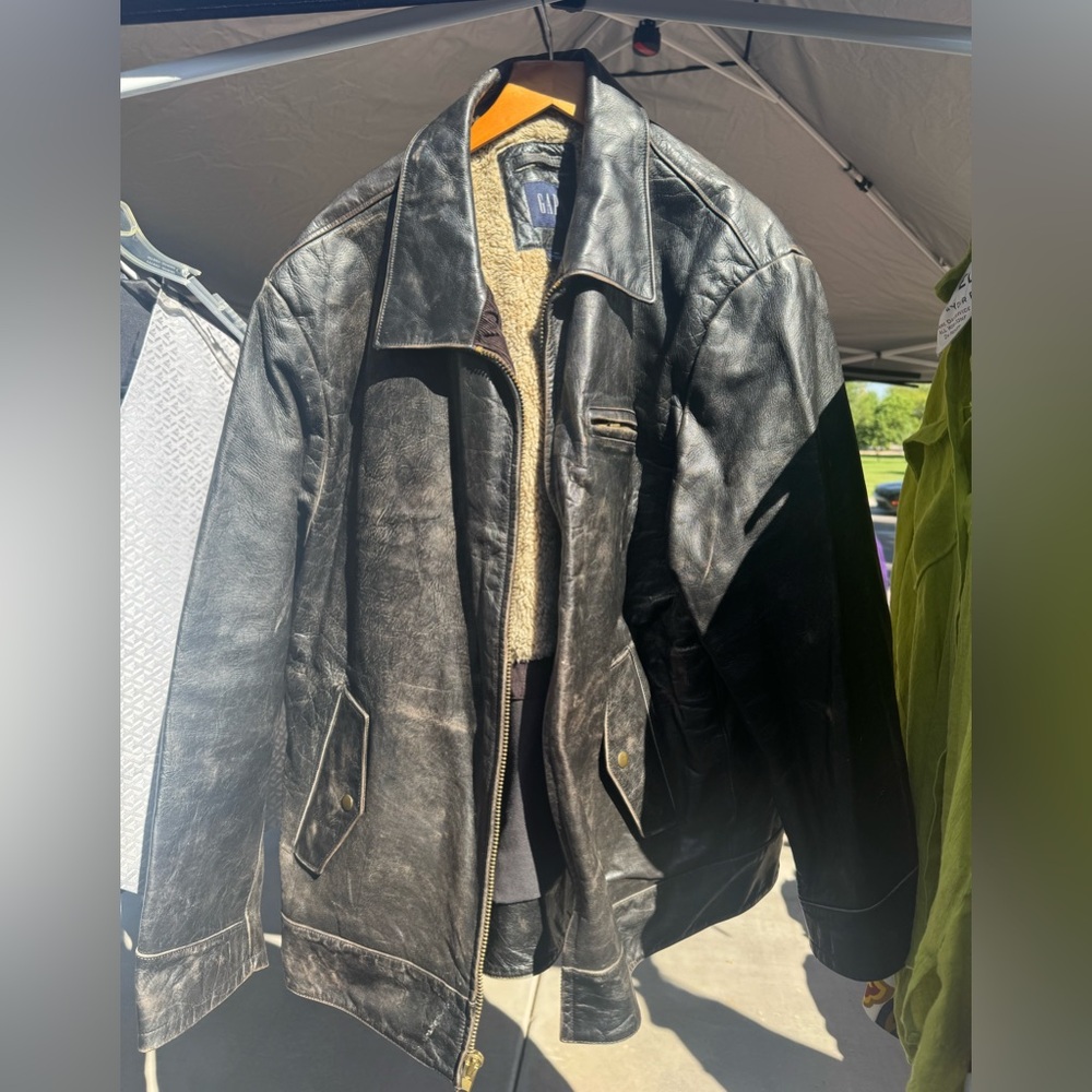 Gap Sherpa Lined Leather Bomber Jacket